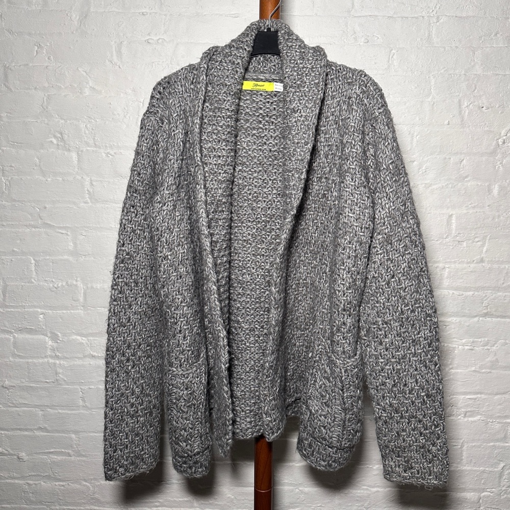 Topman grey heavy knit cardigan sweater coat shawl collar alpaca mohair wool